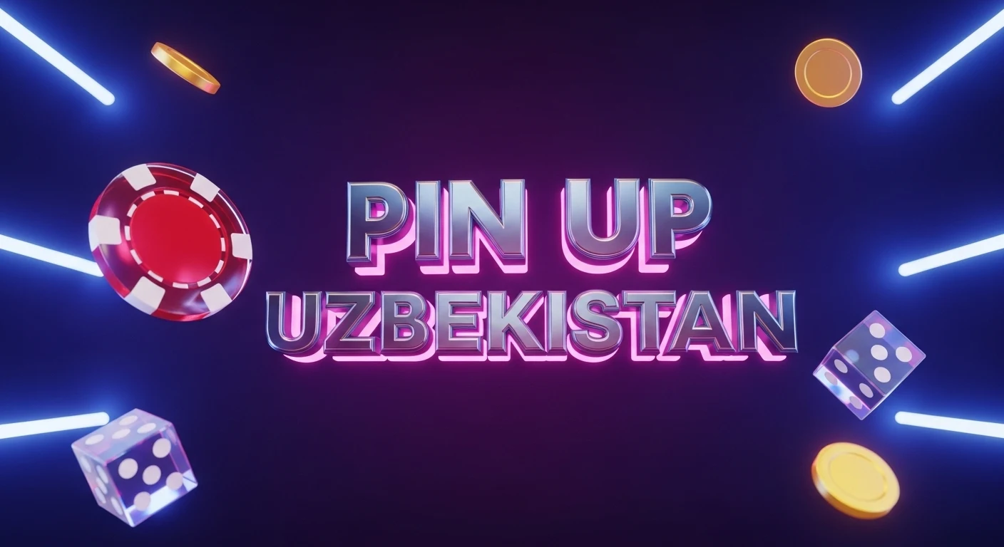Pin Up Uzbekistan neon uslubida 3D kazino kompozitsiyasi